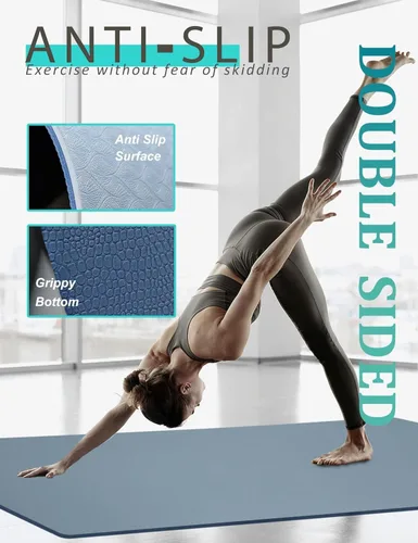 Vista 8 de Esterilla de yoga de doble cara antideslizante, 1,83 m x 81 cm x 7 mm - Esterilla de yoga extra ancha y gruesa para mujeres, hombres y niños