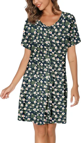 Vista 2 de Kabento Camisones para mujer, de algodón suave, para dormir, de manga corta, tallas S-XXL