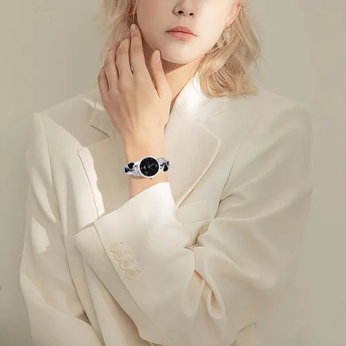 Vista 4 de ele ELEOPTION Reloj de pulsera para mujer, pulsera de cuarzo con esfera redonda de diamantes de imitación, correa de acero inoxidable, con caja