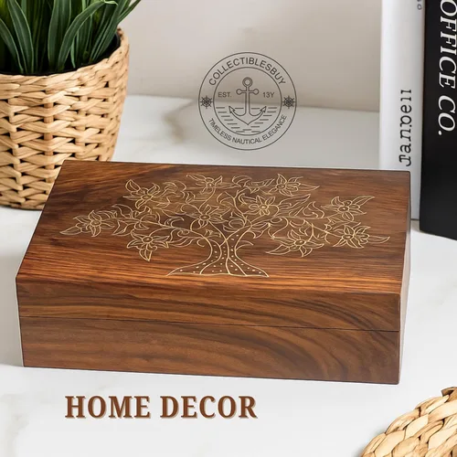 Vista 4 de collectiblesBuy Caja de madera hecha a mano con tapa con bisagras, recuerdo marrón, joyería sin terminar y manualidades, caja de almacenamiento