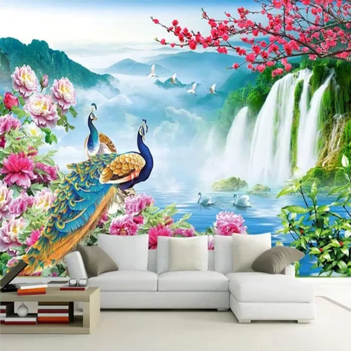 Vista 7 de Mural de pared de flores abstractas, arte moderno, papel tapiz autoadhesivo extraíble grande, para sala de estar, decoración de pared de sala
