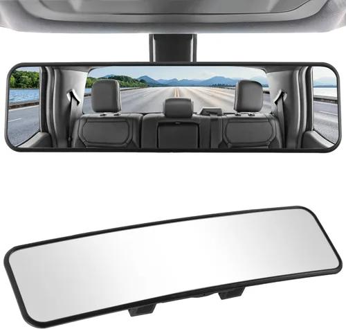 Vista 10 de LivTee Espejo retrovisor antirreflejo, universal de 11,3 pulgadas (287 mm), espejo retrovisor panorámico gran angular convexo, clip en el original