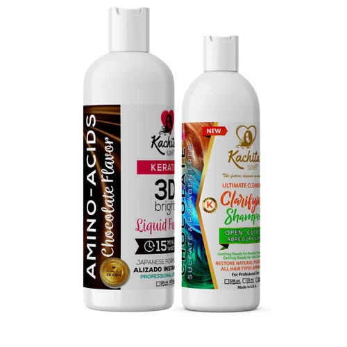 Vista 2 de Kit de queratina brasileña 3D FORMULA MEJORADA Tratamiento Plisadores de Cabello Hight Bright Kachita Spell + Champú Clarify