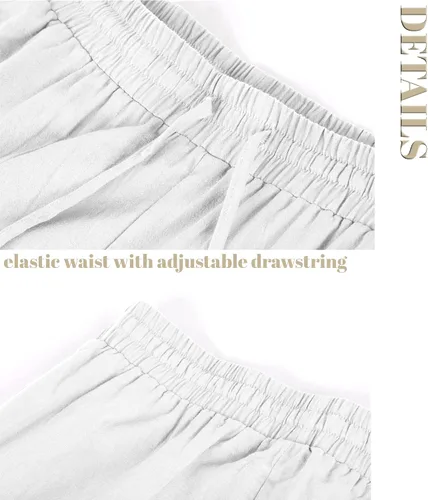 Vista 7 de Enjoybuy Pantalones de lino con cordón para hombre, para playa, golf, cintura elástica, primavera, largos, casuales, sueltos, para yoga, verano