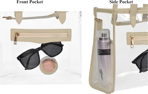 Vista 5 de Bolsa transparente para mujer, bolsa gruesa de PVC transparente, bolsa de estadio transparente con correa de guitarra