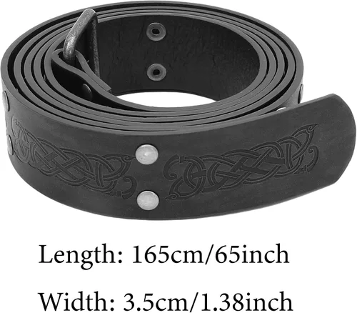 Vista 4 de GelConnie Cinturón de cuero vikingo Ren Faire, cinturón medieval para hombre, cinturón ancho de piel sintética, cinturón de cuero renacentista