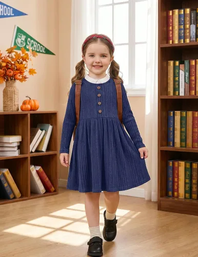 Vista 6 de Arshiner Suéter de manga larga para niñas pequeñas, vestidos de otoño e Azul marino