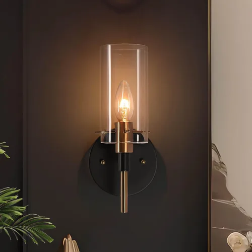 Vista 9 de KSANA Lámpara de pared de 1 luz, moderna lámpara dorada montada en la pared, iluminación de baño de vidrio sembrado para dormitorio, pasillo