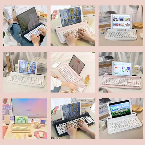 Vista 9 de YUNZII ACTTO B303 Wireless Retro Typewriter Bluetooth Keyboard(Baby Pink) Conexión estable de Bluetooth, tiempo de espera largo, con soporte