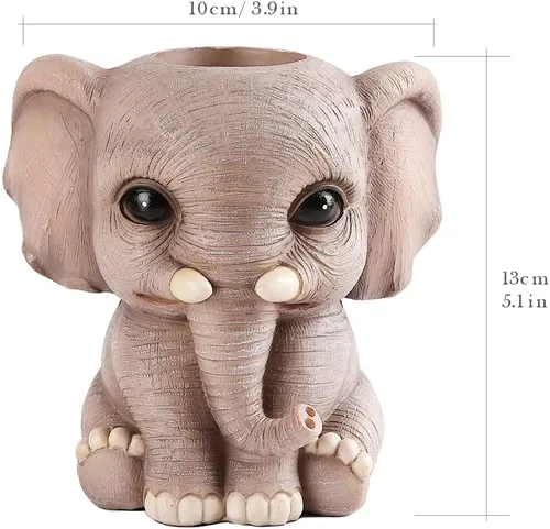 Vista 7 de Portalápices de elefante, lindos organizadores de escritorio de moda, adorno de animal, soporte para brochas de maquillaje, suministros