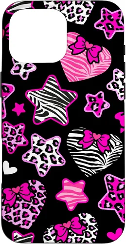 Vista 19 de Funda Bimbo Y2K para iPhone 16 McBling Estética Corazón Estrella Leopardo Zebra Rosa Y2K