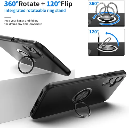 Vista 4 de Funda para Galaxy A13 5G con protector de pantalla (vidrio templado), funda híbrida 2 en 1 protectora delgada y resistente con anillo magnético Negro