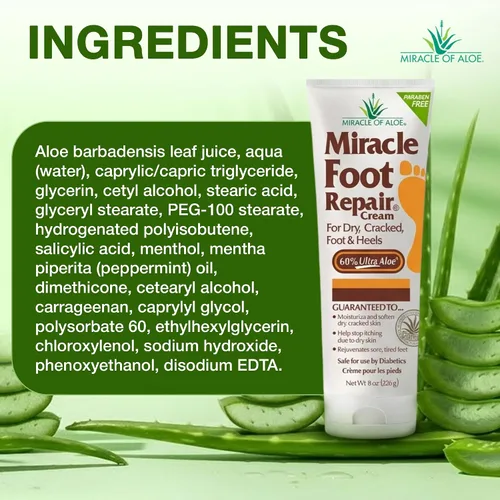 Vista 5 de Miracle - Crema reparadora de pies, 8 onzas + 1 onza Miracle Hand Repair, lociones curativas de aloe vera para manos y pies secos y agrietados