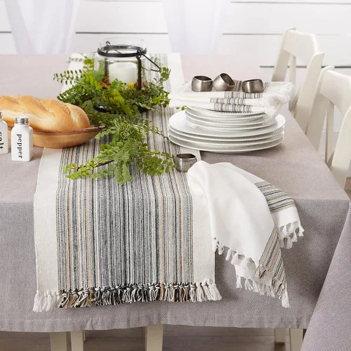 Vista 3 de DII Everyday Collection - Mantel de mesa con flecos, camino de mesa, 14 x 72 pulgadas, color negro