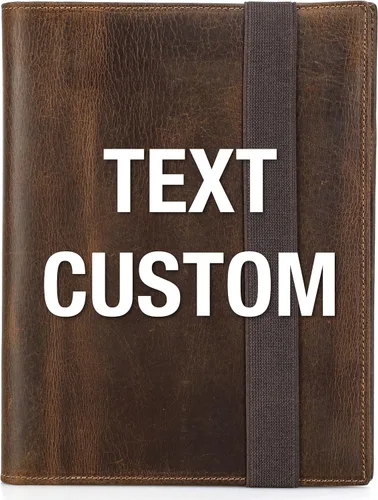 Vista 10 de Top Grain Leather - Padfolio de 8.3 pulgadas para hombres y mujeres, diseño vintage hecho a mano, organizador multifuncional de cartera de negocios