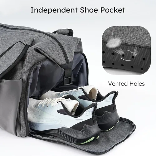 Vista 4 de Bolsa de gimnasio para hombre con compartimento para zapatos y bolsillo húmedo, bolsa de lona convertible y mochila de gimnasio, bolsas deportivas
