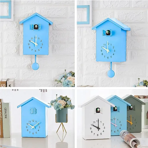 Vista 5 de Reloj de cuco de cuco con quimero y péndulo, voz de pájaro natural o llamada de cuco, reloj Coo Coo para arte de pared, hogar, sala de estar