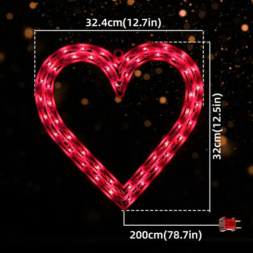 Vista 7 de Decoración de silueta de ventana de corazón rojo iluminado 50L para el día de San Valentín, corazón de luces de San Valentín Corazón rojo de 50 LED