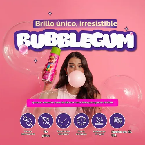 Vista 2 de Party Shine - Aerosol de silicona para globos de látex, aroma dulce de chicle, impermeable, fórmula antideslizante, brillo de globo, perfecto