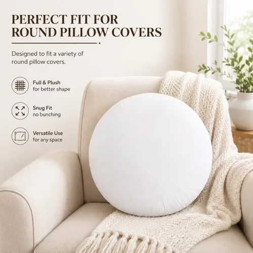 Vista 2 de Fennco Styles Relleno de almohada de fibra de poliéster blanco - Hecho en Estados Unidos (16 x 16 pulgadas redondo)