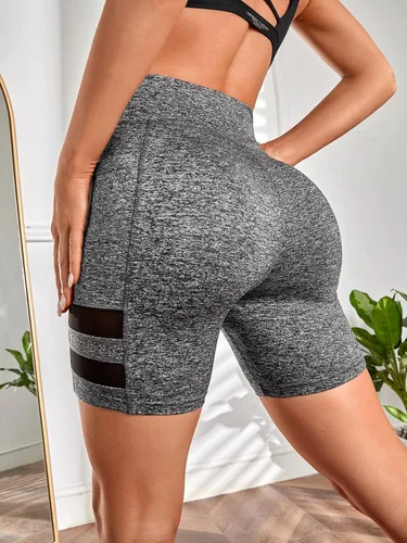 Vista 2 de Verdusa Pantalones cortos deportivos de cintura alta con inserción de malla para mujer