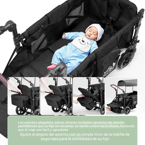 Vista 2 de Rovique Cochecito para 2 niños, carriola, vagón premium para niños Negro