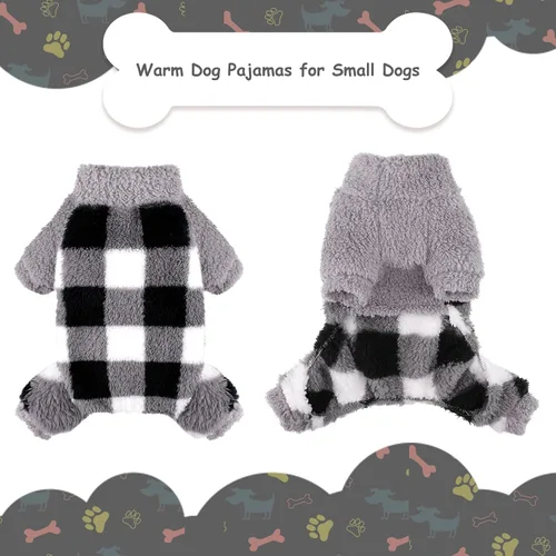 Vista 4 de Sebaoyu Pijamas de cuello redondo para perros pequeños, suéter de forro polar para perros, ropa de invierno linda y pequeña para cachorros Gris