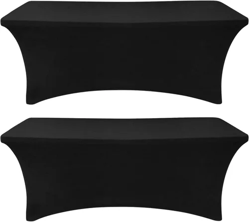 Vista 26 de Paquete de 2 fundas de mesa ajustadas rectangulares de spandex de 6 pies, color beige, mantel de tela elástica sin arrugas para fiestas, ferias
