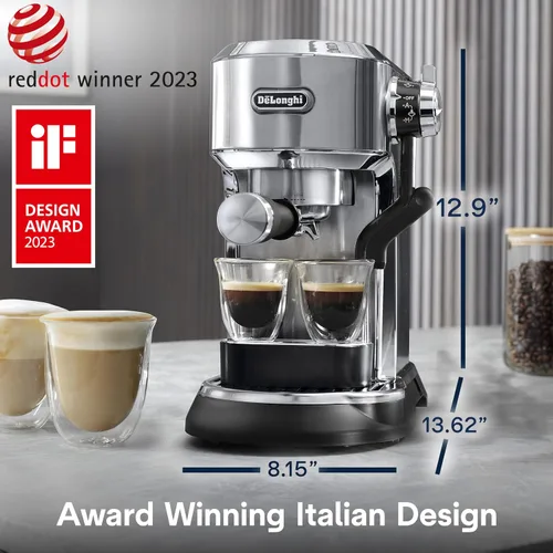 Vista 6 de De'Longhi Dedica Maestro Plus - Máquina de café expreso, varita de vapor automática, 3 ajustes de temperatura de café y espuma de leche, tanque