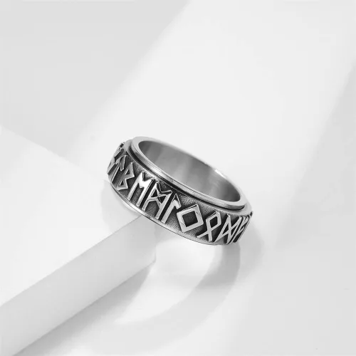 Vista 4 de ZKXXJ Anillo giratorio vikingo personalizado para hombres, de acero inoxidable, con nombre personalizado, anillo vikingo nórdico, antiansiedad