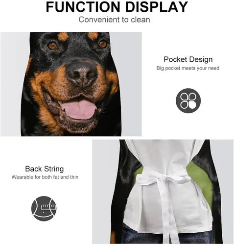 Vista 6 de MUSM Apron for Adults - 27.6 X 31.5 Inch, Heavy-Duty Polyester Aprons with Two Large Pockets, Waterproof Rottweiler Kitchen Apron for Cooking