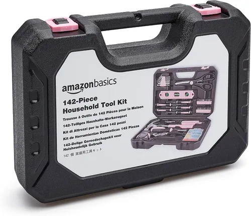 Vista 6 de Amazon Basics Kit de herramientas para el hogar con estuche de almacenamiento, 142 piezas, rosa, 13.39 x 9.25 x 2.95 pulgadas