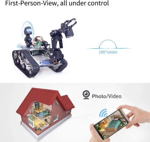 Vista 2 de Kit de robot inteligente para Raspberry Pi, chasis de robot tanque transmisión de video en tiempo real, control WiFi/Bluetooth, planificación