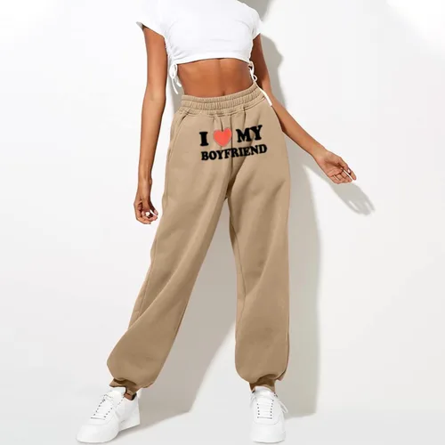 Vista 2 de I Love My Boyfriend - Pantalones deportivos para mujer, de cintura alta, casuales, holgados, con cintura elástica, pantalones de forro polar