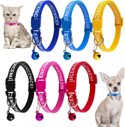 Vista 10 de Jecikelon 6 collares ajustables para cachorros, para perros pequeños, collar de poliéster para gatos con campana, collar básico para perros extra