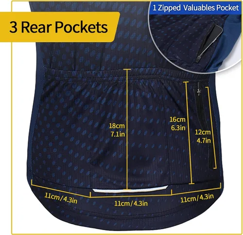 Vista 2 de ARSUXEO Camiseta de ciclismo de manga corta para hombre, camiseta de ciclismo de montaña MTB con bolsillos con cremallera reflectante