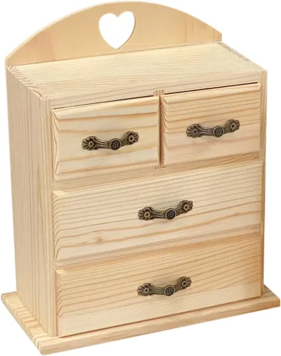 Vista 7 de Paquete de 2 cajas de madera sin terminar con mini cajones para joyas, pequeña caja organizadora de madera para manualidades, pasatiempos, proyectos