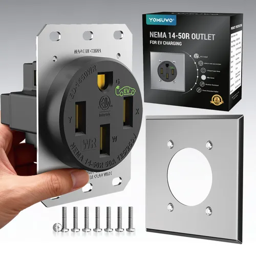 Vista 10 de Receptáculo de carga EV de 50 amperios/salida Nema 14-50 EV con placa de pared: dispositivo de hoja recta resistente, 2.42 "de diámetro, abrazadera