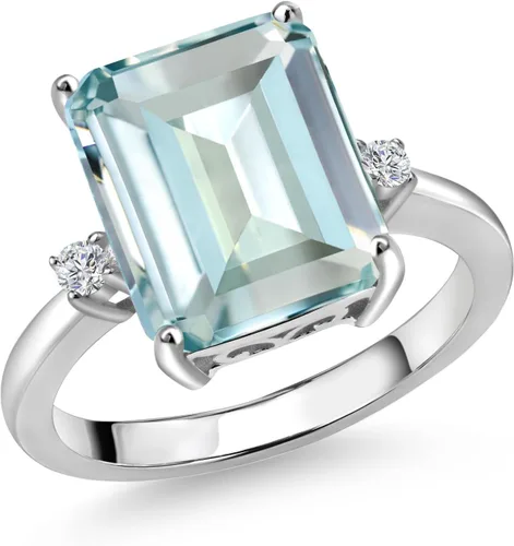 Vista 9 de Gem Stone King 5-7 Cttw Gemstone Birthstone and White Lab Grown Diamond 3-Stone Engagement Ring 925 Sterling Silver Center Emerald Cut 12X10MM