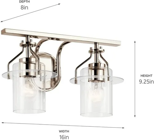 Vista 3 de Kichler Everett™ - Lámpara de tocador con 2 luces de 16 pulgadas con cristal transparente en níquel pulido