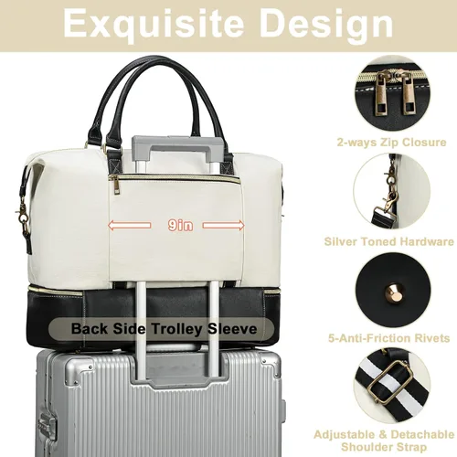 Vista 32 de CAMTOP - Bolsa de viaje de fin de semana para mujer, bolsa de lona con espacio para laptop de15.6 pulgadas