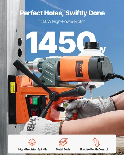 Vista 2 de VEVOR Taladradora Magnética de Prensa, 1300W Diámetro de Taladro de 3.99 cm, Taladradora Magnética Portátil de 2922 lbf de Potencia, 810 RPM, 11