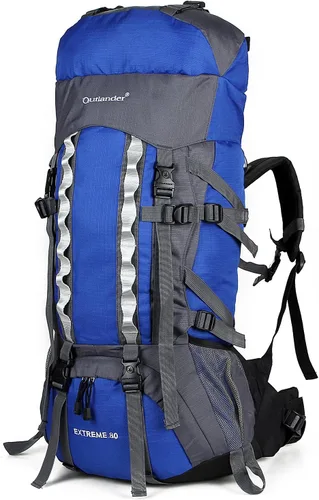 Vista 10 de Mochilas de marco interno 80L con cubierta de lluvia Mochila de senderismo al aire libre Bolsa de trekking impermeable, Verde militar, Mochila