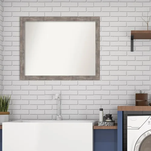 Vista 130 de Amanti Art Silver Bathroom Mirror for Over Sink, 26x35 Custom Made Marred Pewter Rectangle Vanity Mirror, Large Casual Wood Frame, Hangs Horizonally