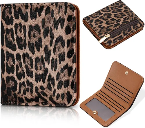 Vista 17 de Toughergun Billetera para mujer, con bloqueo Rfid, pequeña, compacta, plegable, de lujo, de cuero, con bolsillo para mujer, minivestido con ventana