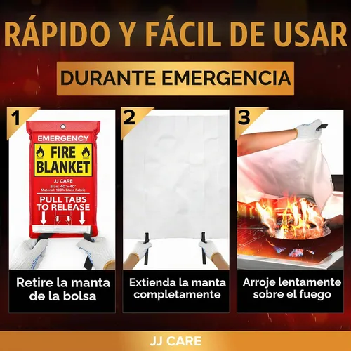 Vista 6 de JJ CARE Manta contra incendios – 2 paquetes con ganchos y guantes – Manta de emergencia contra incendios para el hogar y la cocina, mantas