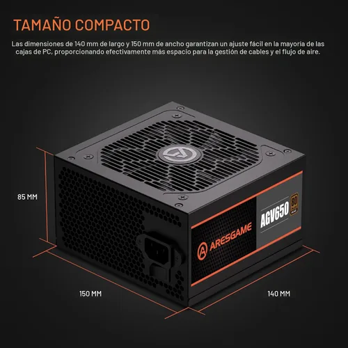 Vista 6 de ARESGAME Fuente de alimentación AGV Series 650W, certificado 80 Plus Bronze, fuente de alimentación no modular, garantía de 5 años