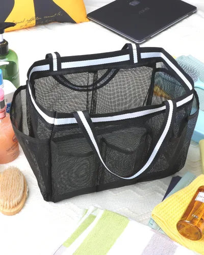 Vista 6 de XL – Organizador de ducha de malla, bolsa de ducha portátil para dormitorio universitario, camping, viaje, gimnasio (negro)