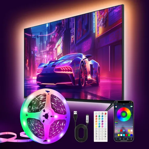Vista 11 de PSTAR - Luces LED para TV, de 3.28 pies, retroiluminación RGB con sincronización de música, control remoto y por aplicación, alimentación por USB