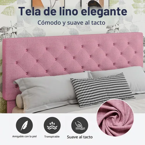 Vista 4 de BarnFurin Marco de cama tamaño completo con cabecero, cama de plataforma tapizada con cabecera acolchada con botones ajustables, marco de cama
